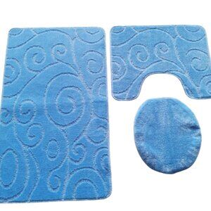 Scroll Oversize 3PC Bathroom Set Contour ,Mat ,Toilet Lid Cover Lt. Blue